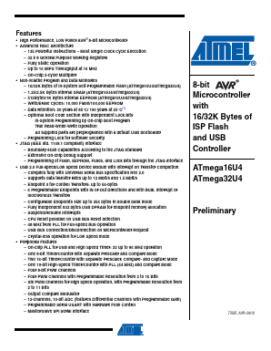 ATMEGA32U4-AU Datasheet PDF Atmel Corporation