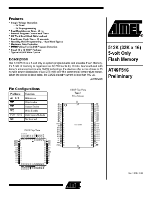 AT49F516-55JC Datasheet PDF Atmel Corporation