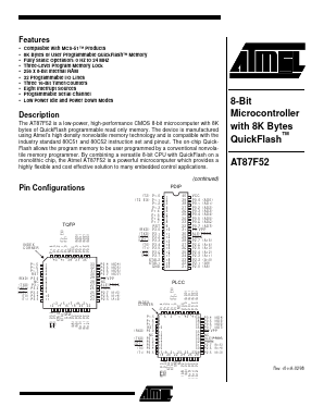 AT87F52-24PI Datasheet PDF Atmel Corporation