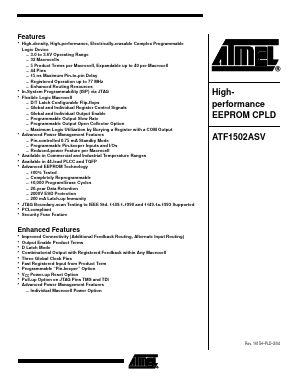 ATF1502ASV-15JI44 Datasheet PDF Atmel Corporation