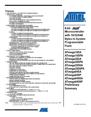 ATMEGA6450P-AUR Datasheet PDF Atmel Corporation