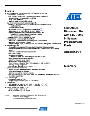 ATMEGA644V-10MU Datasheet PDF Atmel Corporation