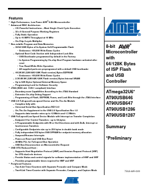 AT90USB1286-MU Datasheet PDF Atmel Corporation