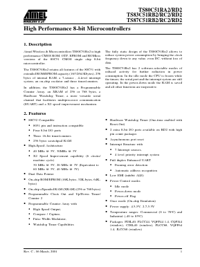 TS80C51RA2-VCMD Datasheet PDF Atmel Corporation