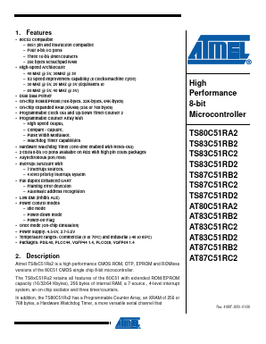 AT80C51RA2-SLSIM Datasheet PDF Atmel Corporation