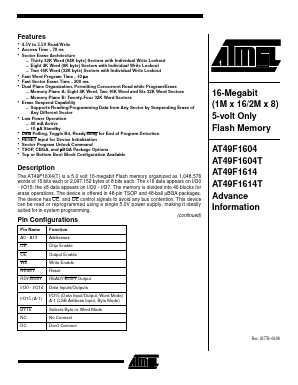 AT49F1604-90UI Datasheet PDF Atmel Corporation