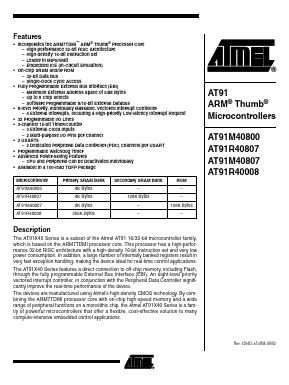 AT91M40807 Datasheet PDF Atmel Corporation