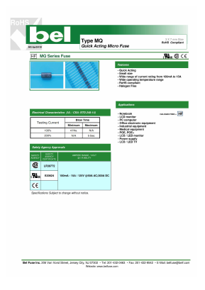 MQ250 Datasheet PDF Bel Fuse Inc.