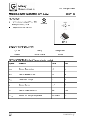 2SB1189 Datasheet PDF Galaxy Semi-Conductor