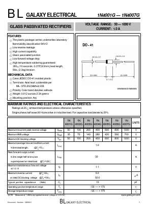1N4001G Datasheet PDF Galaxy Semi-Conductor