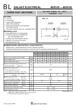 MUR105 Datasheet PDF Galaxy Semi-Conductor