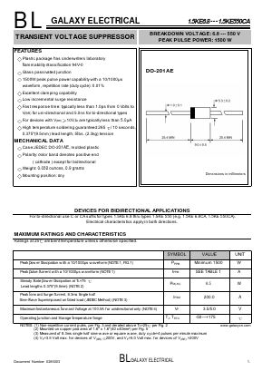 1.5KE36 Datasheet PDF Galaxy Semi-Conductor
