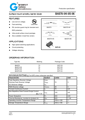 BAS70-05 Datasheet PDF Galaxy Semi-Conductor