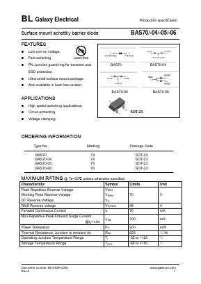 BAS70-06 Datasheet PDF Galaxy Semi-Conductor