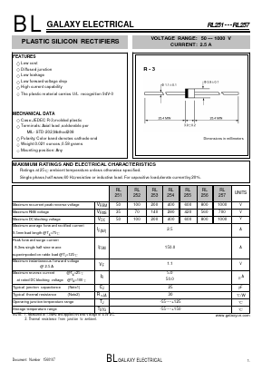 RL257 Datasheet PDF Galaxy Semi-Conductor
