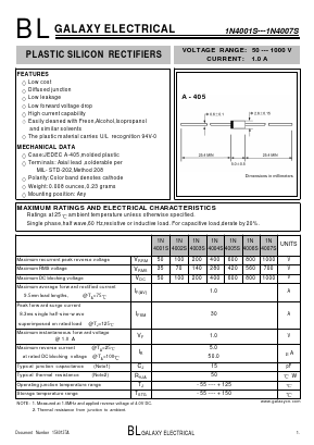 1N4003S Datasheet PDF Galaxy Semi-Conductor