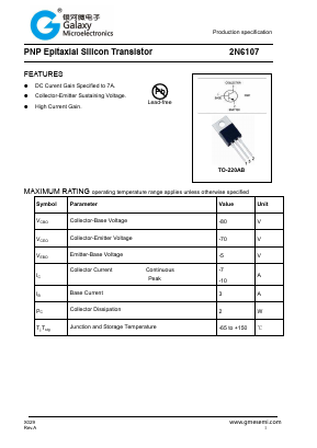 2N6107 Datasheet PDF Galaxy Semi-Conductor