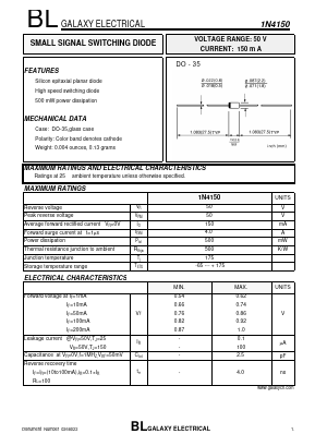 1N4150 Datasheet PDF Galaxy Semi-Conductor