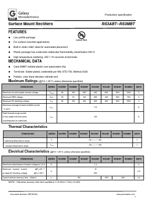 RS3MBT Datasheet PDF Galaxy Semi-Conductor