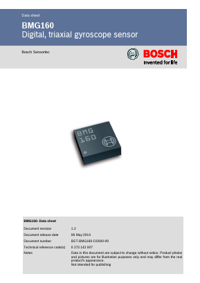 BMG160 Datasheet PDF Bosch Sensortec GmbH