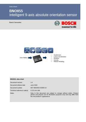 BNO055 Datasheet PDF Bosch Sensortec GmbH