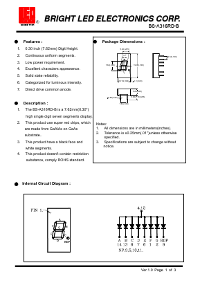 BS-A316RD-B Datasheet PDF BRIGHT LED ELECTRONICS CORP