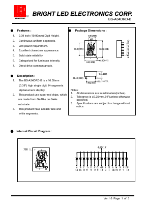 BS-A34DRD-B Datasheet PDF BRIGHT LED ELECTRONICS CORP