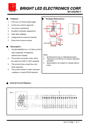 BS-A562RD-A Datasheet PDF BRIGHT LED ELECTRONICS CORP