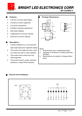 BS-C345RD-A Datasheet PDF BRIGHT LED ELECTRONICS CORP