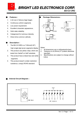 BS-C313RD Datasheet PDF BRIGHT LED ELECTRONICS CORP