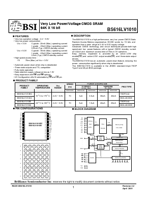 BS616LV1010EI-70 Datasheet PDF Brilliance Semiconductor
