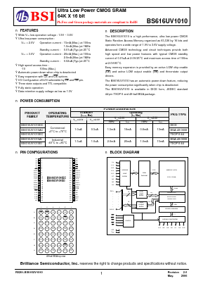 BS616UV1010EI10 Datasheet PDF Brilliance Semiconductor