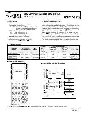BS62LV8003EI Datasheet PDF Brilliance Semiconductor