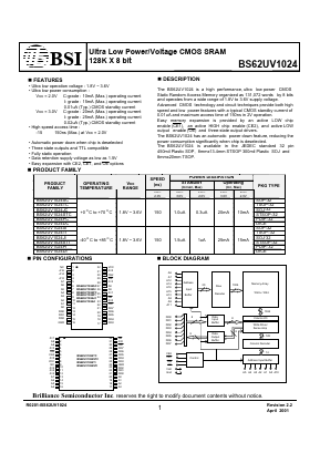 BS62UV1024SI Datasheet PDF Brilliance Semiconductor