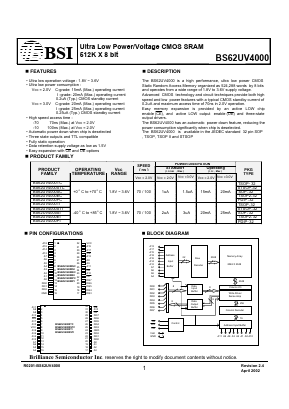 BS62UV4000 Datasheet PDF Brilliance Semiconductor