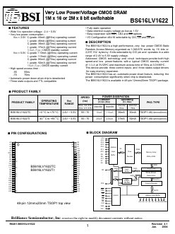 BS616LV1622TIP70 Datasheet PDF Brilliance Semiconductor