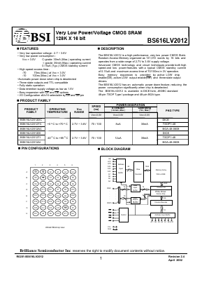 BS616LV2012AC Datasheet PDF Brilliance Semiconductor