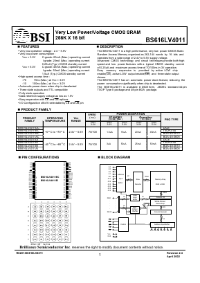 BS616LV4011AI Datasheet PDF Brilliance Semiconductor