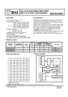 BS616LV4021 Datasheet PDF Brilliance Semiconductor