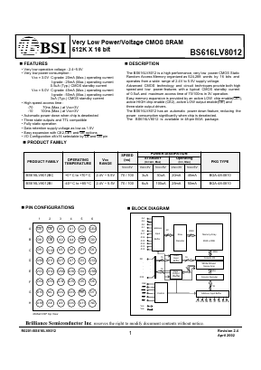 BS616LV8012BI-10 Datasheet PDF Brilliance Semiconductor