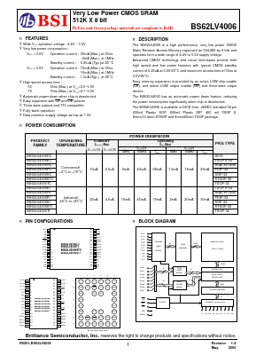 BS62LV4006DCG70 Datasheet PDF Brilliance Semiconductor