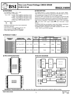 BS62LV4008ECG55 Datasheet PDF Brilliance Semiconductor
