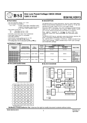 BS616LV2013AI-10 Datasheet PDF Brilliance Semiconductor