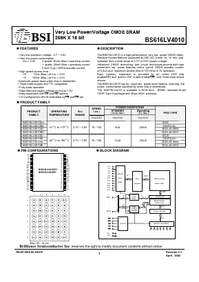 BS616LV4010DI-10 Datasheet PDF Brilliance Semiconductor