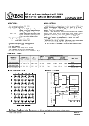 BS616UV2021AI Datasheet PDF Brilliance Semiconductor