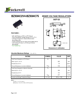 BZX84C75 Datasheet PDF Bruckewell Technology LTD