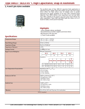 380L272M200N052 Datasheet PDF Cornell Dubilier Electronics