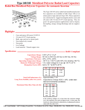 168222K400A-F Datasheet PDF Cornell Dubilier Electronics