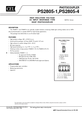 PS2805-1-F4-A Datasheet PDF California Eastern Laboratories.