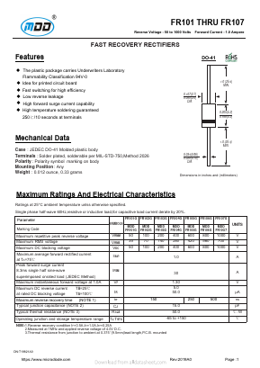 FR102G Datasheet PDF Jiangsu Yutai Electronics Co., Ltd